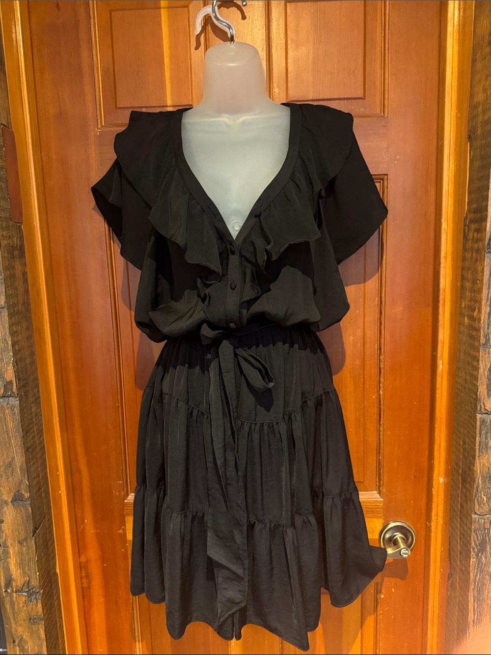 Ralph Lauren Black Ruffle Tiered Waist-Tie Mini Dress